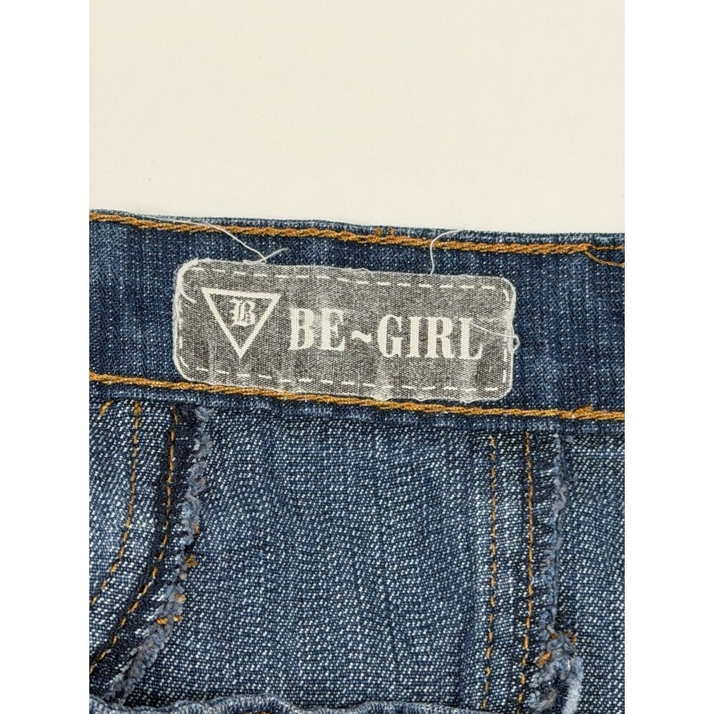 BE-GIRL Denim Midi Skirt Women Size S Blue Patchwork Frayed Hem Y2K Stretch - Picture 4 of 8